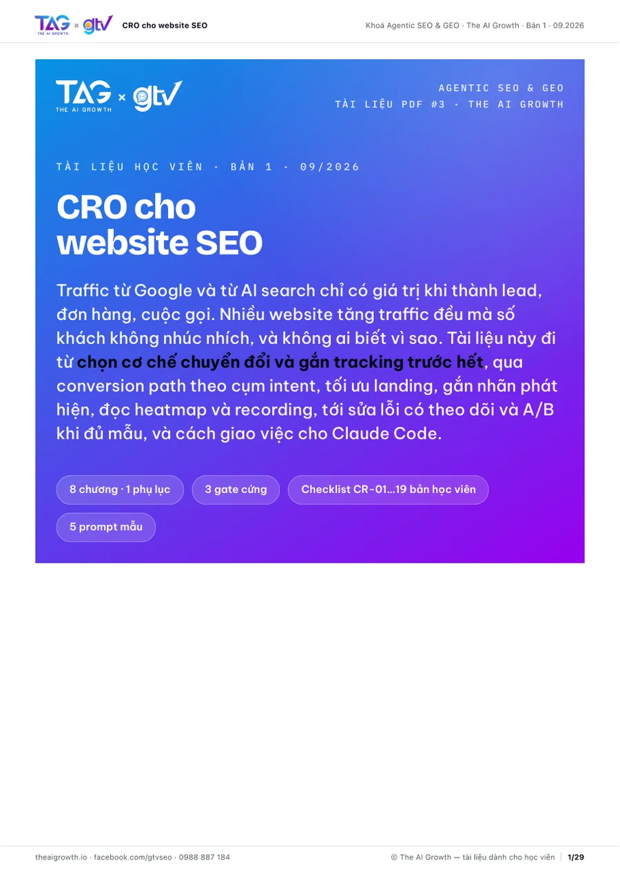 Bìa tài liệu CRO cho website SEO, 29 trang
