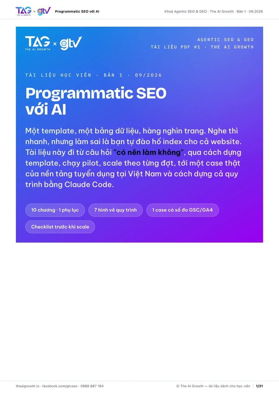 Bìa tài liệu Programmatic SEO với AI, 31 trang