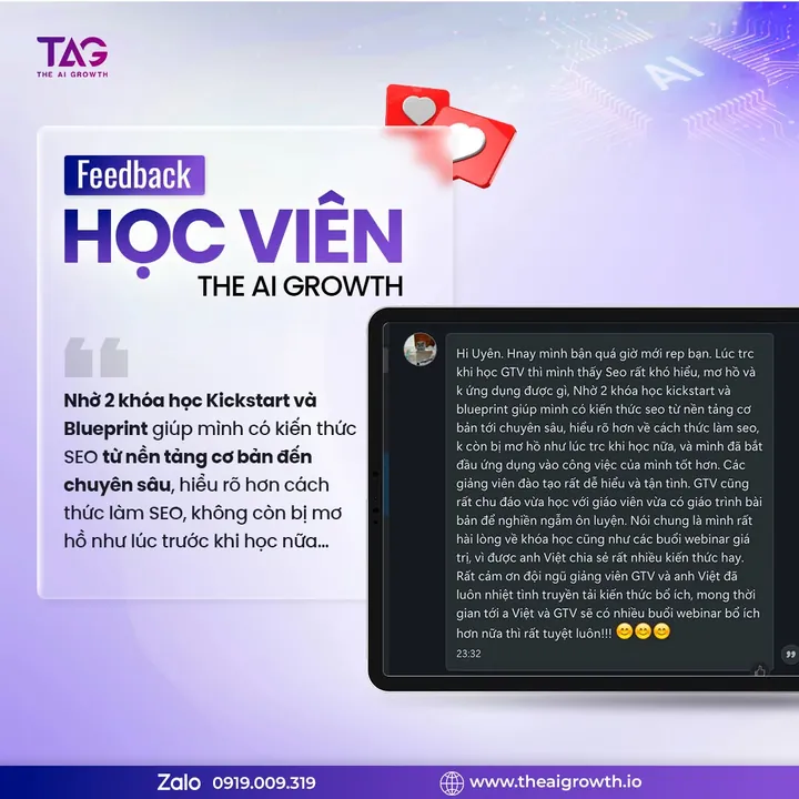Học viên hai khoá Kickstart và Blueprint của GTV SEO, đăng trên The AI Growth.