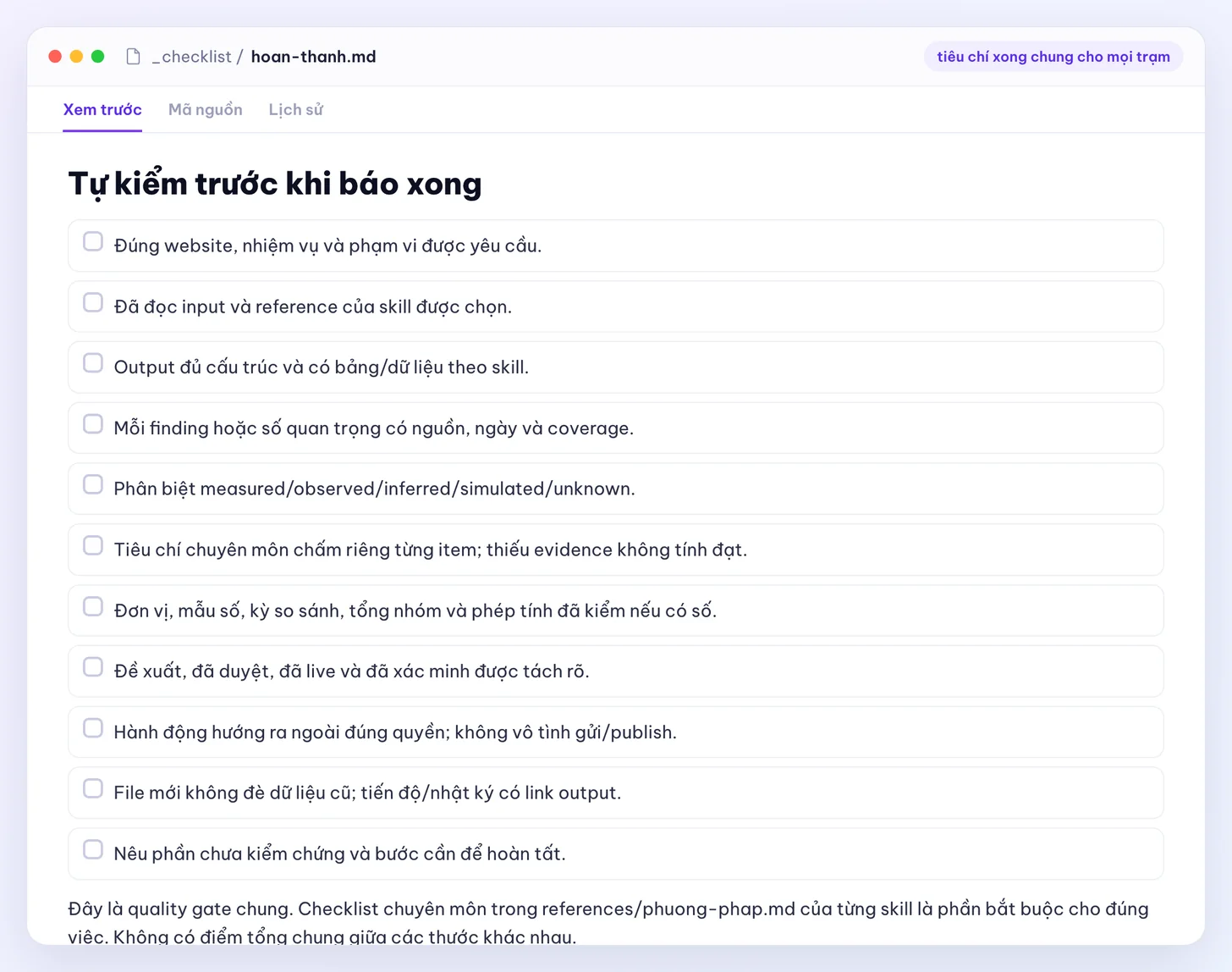 _checklist/hoan-thanh.md: tiêu chí xong chung cho mọi trạm