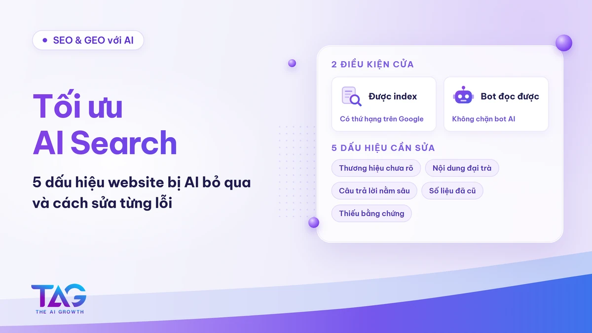 Ảnh bìa tối ưu AI Search: 2 điều kiện cửa và 5 dấu hiệu website bị AI bỏ qua