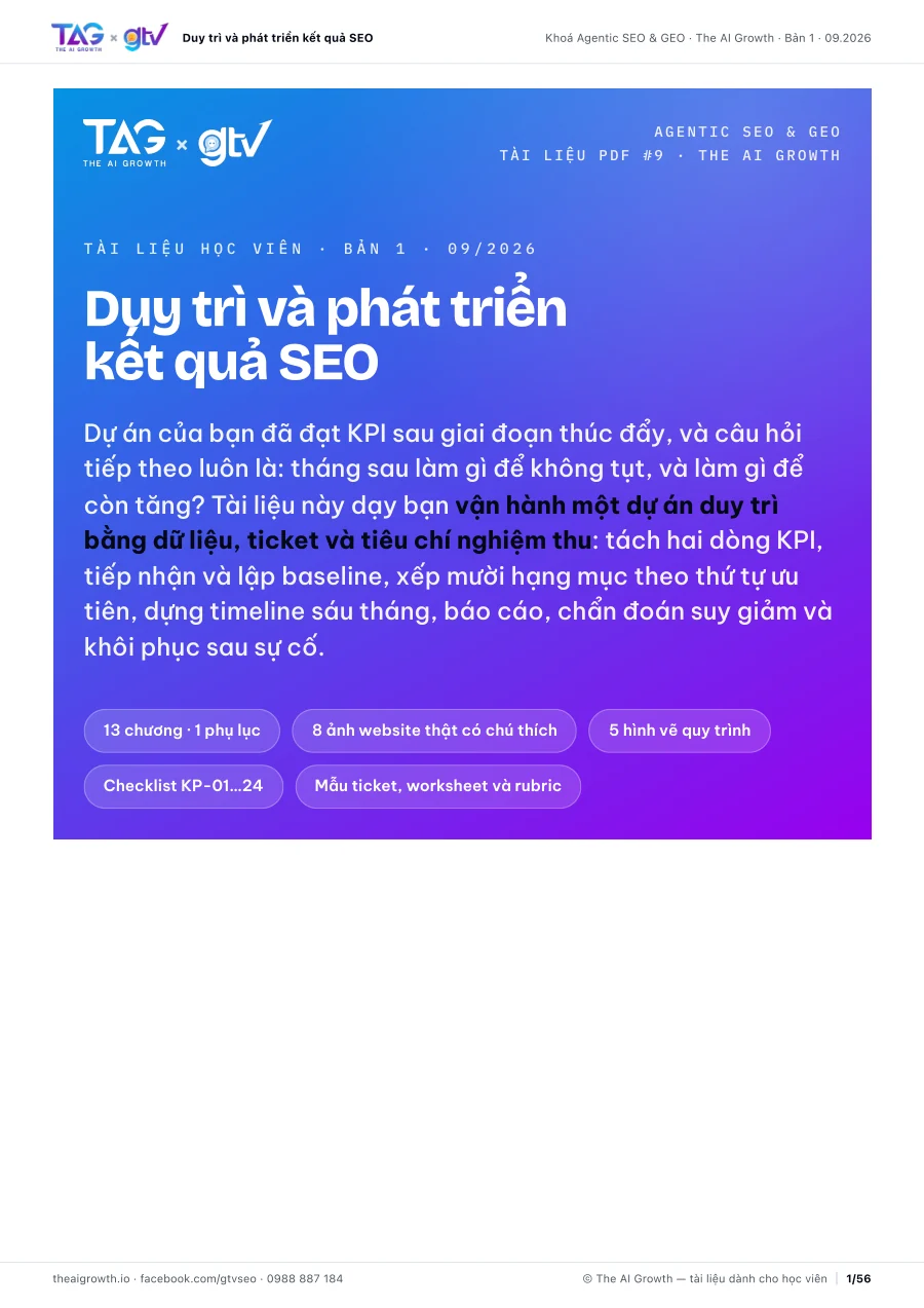 Bìa tài liệu Duy trì và phát triển kết quả SEO, 56 trang