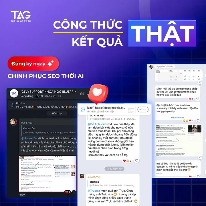 Group hỗ trợ khoá Blueprint của GTV SEO, đăng lại trên The AI Growth.