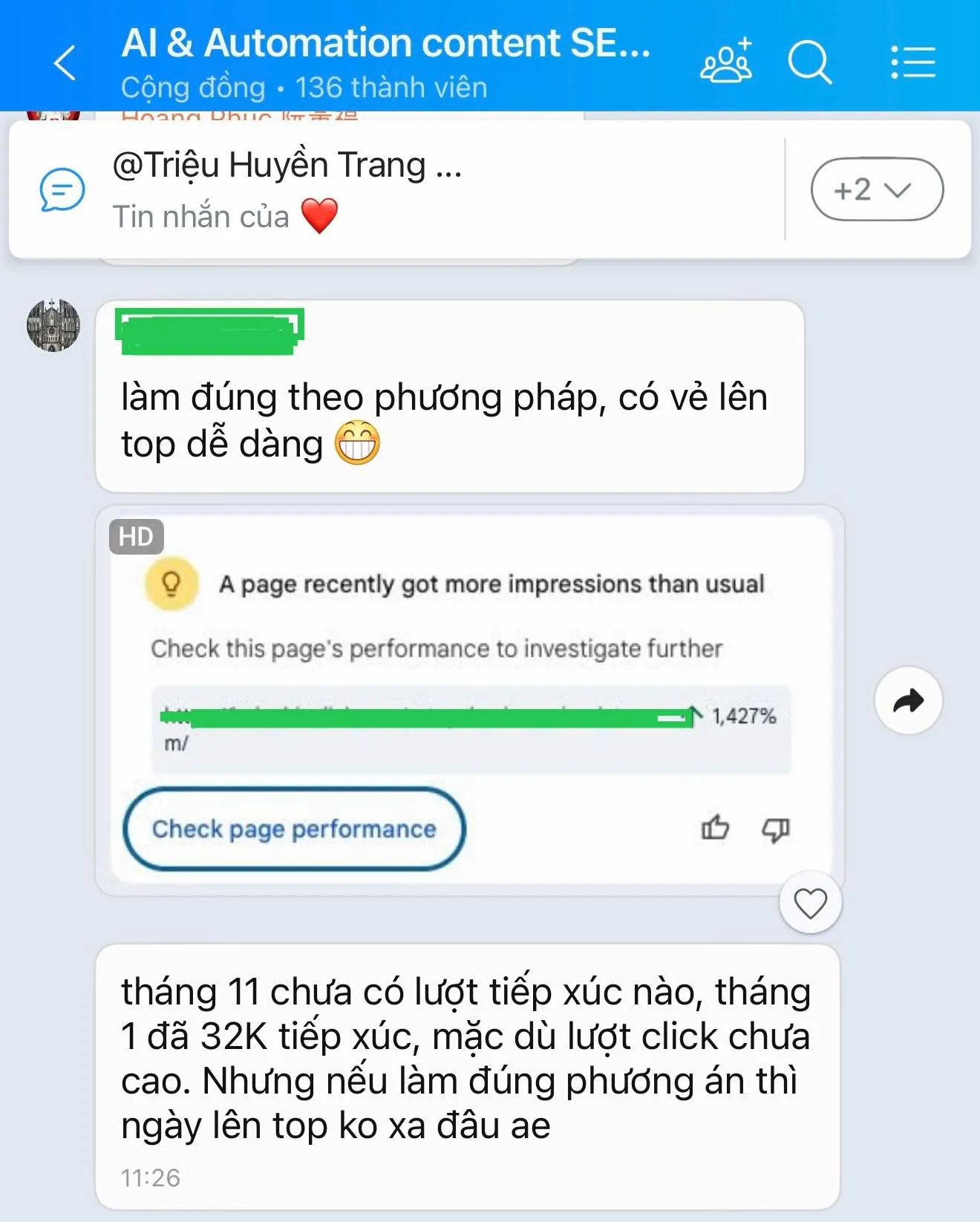 Học viên khoá Agentic Content SEO làm theo quy trình, lượt hiển thị trên Search Console tăng.